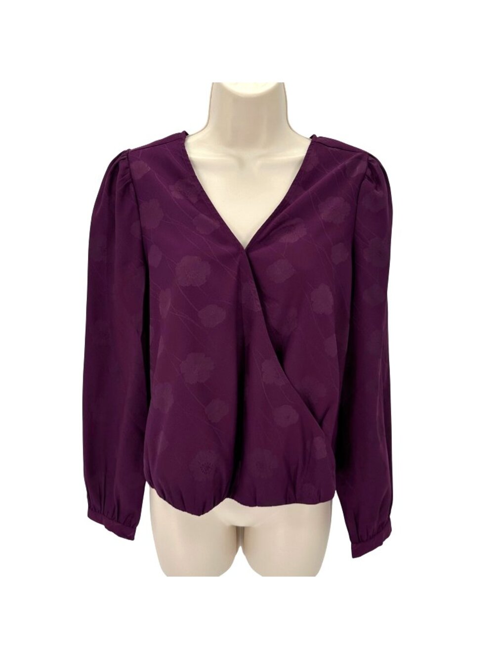 NWT A New Day Womens Purple Floral Long Sleeve Polyester Blend Wrap Blouse XS